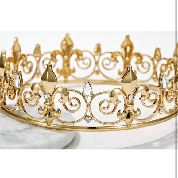 Gold Tone Full Around Metal Fleur-de-Lis Tiara - Picture 5 of 8